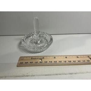Vintage Cut Crystal Ring Holder Dish with Center Peg Glass Vanity Jewelry Dish